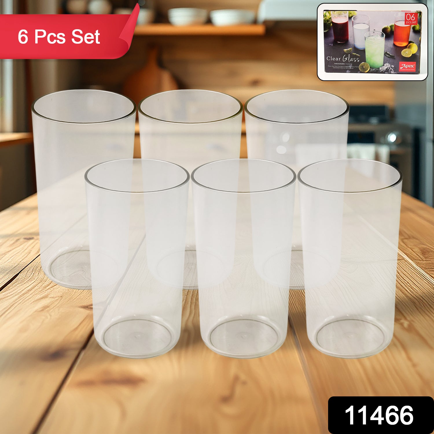 Apex Clear Plastic Tumbler  Glass Set  6-piece Unbreakable Apex Clear Plastic Tumbler  Glass Set  6-piece Unbreakable
